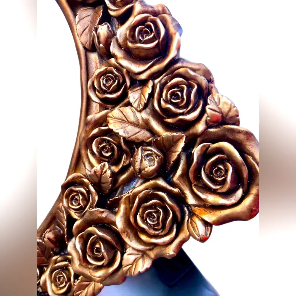 Golden Brass Frame Roses Mirror Wall Decoration Gold Valentine’s Day Gift Idea